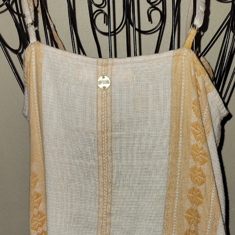 Rip Curl Cream and Gold Sun Dress Button Down Straps Sz MD $12 Price Drop $10 - Picture 5 of 7